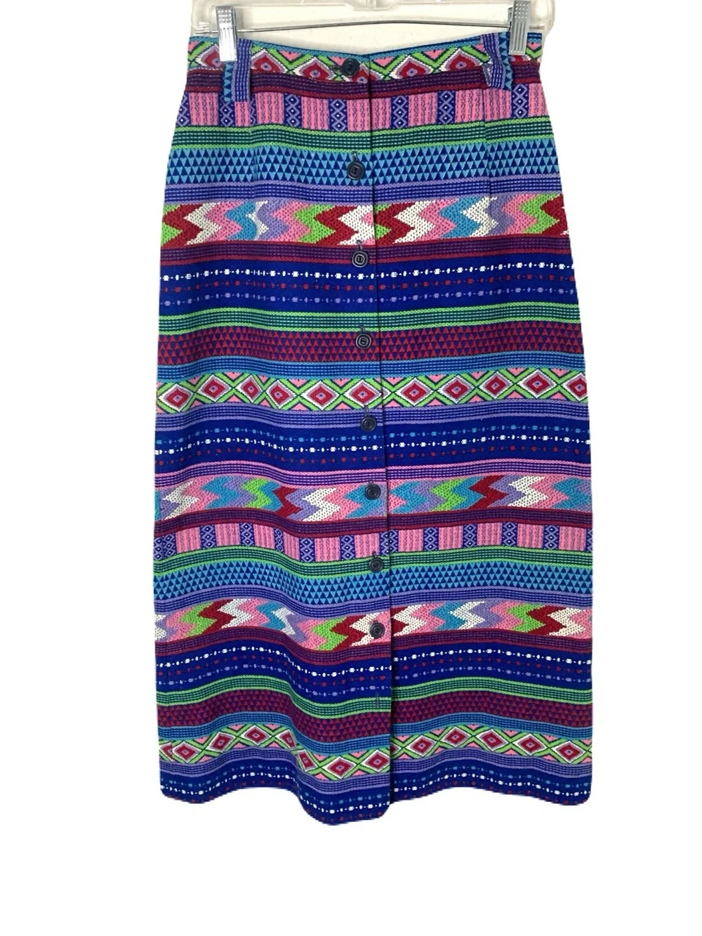 Vintage 70s/80s Colorful Button Southwestern Aztec Country Western Maxi Skirt